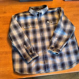 Carhartt Men's Tan and Black Plaid Button Down Heavyweight Flannel